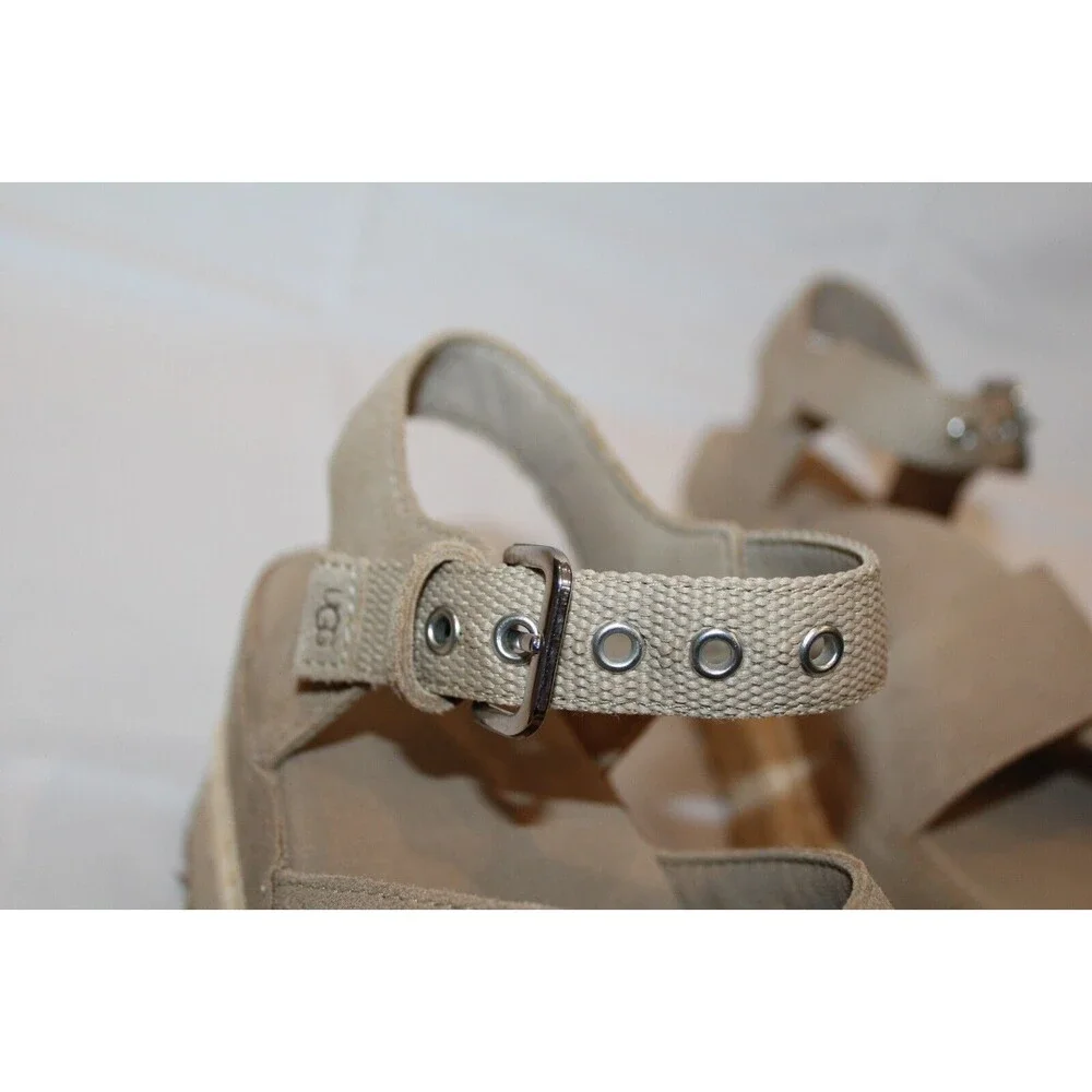 NIB Ugg Aubrey Women's Platform Ankle Suede Sandals‎ Sand